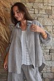 Sundaze Cheesecloth Chalk Stripe Boyfriend Shirt Mocha & White